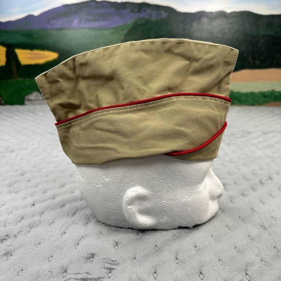 VINTAGE Garrison US Army Khaki Envelope Cap Size 7 M-1950 Dated 1950 Military - Picture 2 of 8